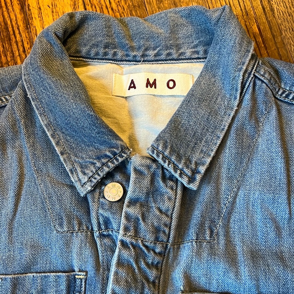 AMO Denim Skip Romper short sleeve light wash XL NWT casual carefree - Picture 10 of 16